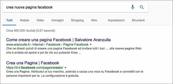 Aranzulla super Facebook in SERP