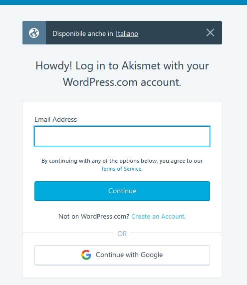Registrazione gratuita al plugin akismet per bloccare i commenti spam su WordPress
