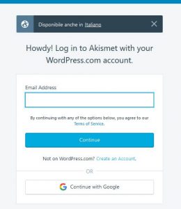Registrazione gratuita al plugin akismet per bloccare i commenti spam su WordPress