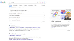 Link Building: risultati della ricerca su Google